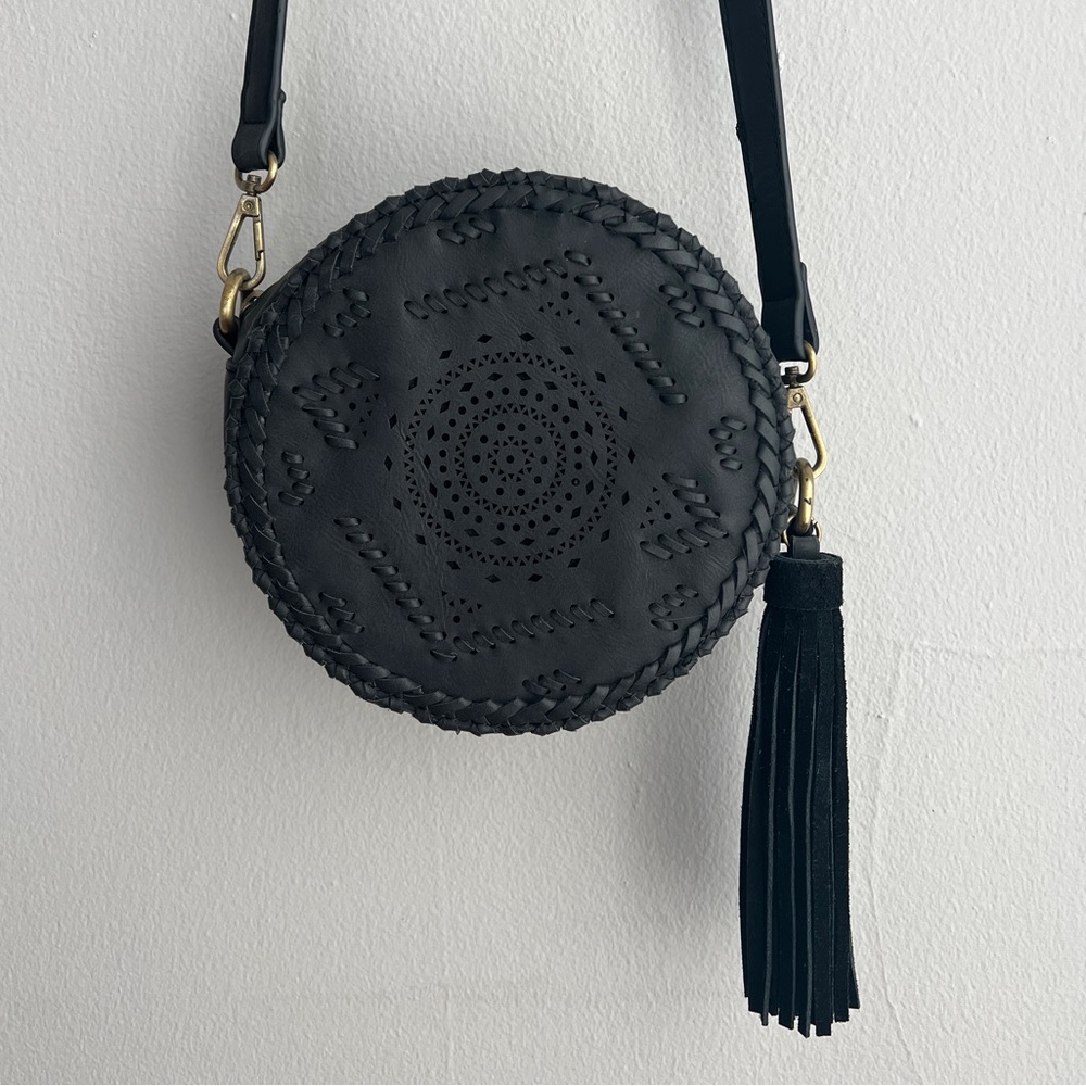 Anthropologie round suede purse